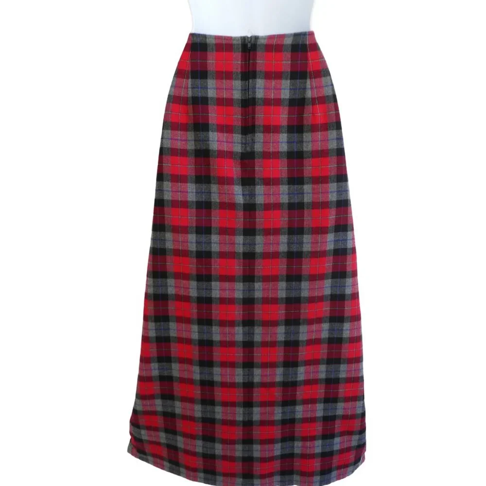 Crazy Horse Liz Claiborne Red Plaid Maxi Skirt Lined Faux Wrap Back Zip 12